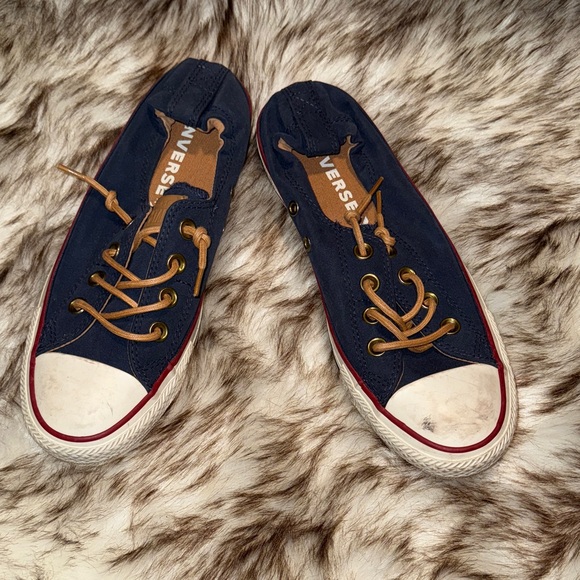 Converse Shoes - Converse Dark Blue Canvas Sneakers with Tan Laces